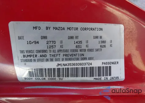 1995 Mazda Mx-5 Miata z USA, uszkodzony, nr VIN JM1NA3536S0603724